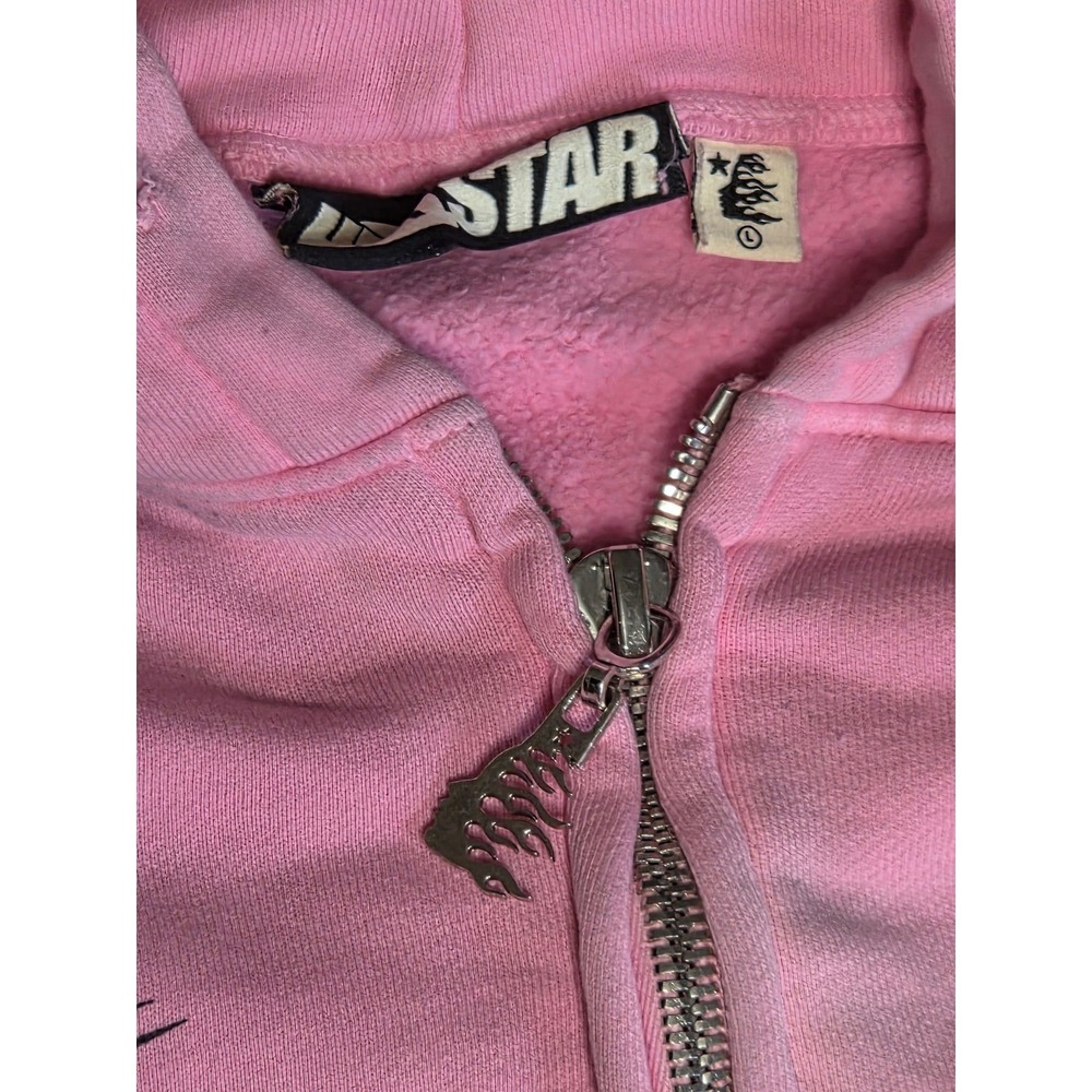 Hellstar Studios Pink Graphic Zip Up Hoodie Mens Large Flame Sleeve Streetwear - Picture 7 of 12
